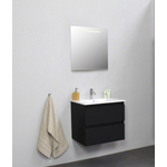 Basic Bella Meuble lavabo céramique avec 1 trou de robinet avec miroir avec éclairage 60x55x46cm Flat Pack Noir mat SW538973