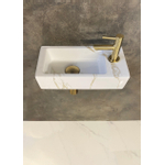 Wiesbaden Fonteinset Rhea S mini met fontein rechts carrara, kraan, sifon en afvoerplug geborsteld messing SW539015