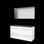 Basic-Line Ultimate 46 ensemble de meubles de salle de bain 120x46cm avec poignées 4 tiroirs vasque en pierre dure 2 trous de robinetterie miroir éclairage mdf laqué blanc glacier SW639865