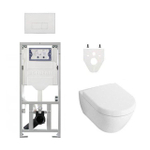 Villeroy & Boch Subway 2.0 DirectFlush Pack WC avec abattant softclose Saniclass, bâti-support Geberit et plaque de commande QeramiQ avec boutons rectangulaires blanc SW791673