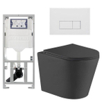 QeramiQ Dely Toiletset - 36.3x51.7cm - diepspoel - rimless - Geberit UP320 inbouwreservoir - met Burda frame - softclose toiletzitting - mat witte bedieningsplaat - rechtehoekige knoppen - mat zwart SW1102479