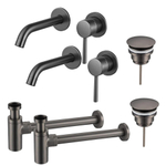 Fortifura Calvi Kit robinet lavabo - pour double vasque - robinet rehaussé - bonde non-obturable - siphon design - Gunmetal PVD SW915312