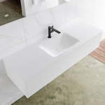 Mondiaz Lagom Meuble avec 1 tiroir 140x30x45cm vasque Cloud central 1 trou de robinet Solid Surface Talc SW409005