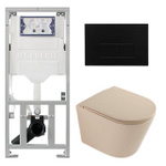 QeramiQ Dely Pack WC - 36,3x51,7cm - à fond creux - sans bride - réservoir encastré Geberit UP320 - abattant WC à fermeture douce - plaque de commande en plastique noir mat - boutons rectangulaires - beige mat SW1242416