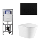 QeramiQ Dely Toiletset - 36.3x51.7cm - diepspoel - rimless - Geberit UP320 inbouwreservoir - softclose toiletzitting - mat zwarte bedieningsplaat - ronde knoppen - wit glans SW1102476