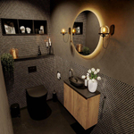 Mondiaz Fowy meuble de toilette - 60x50x23cm - chêne blanchi mat - 1 trou de robinet - lavabo à gauche - 2 portes - solid surface - plan Mélamine - lavabo : noir SW761451