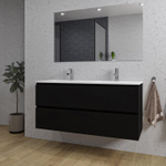 Saniclass Chaci Ensemble meuble de salle de bains - 120x46x55cm - lavabo en céramique blanc - 2 vasques - 2 trous de robinetterie - 2 tiroirs - miroir rectangulaire - noir mat SW816531