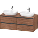 Duravit Ketho 2 meuble sous-lavabo y compris plan de console avec 4 tiroirs pour doubles vasques 140x55x56.8cm avec poignées noyer anthracite mat SW772079