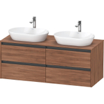 Duravit ketho meuble sous 2 lavabos avec plaque console et 4 tiroirs pour double lavabo 140x55x56.8cm avec poignées noyer anthracite mat SW772079