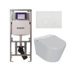 QeramiQ Luma Douche WC Set - Geberit UP320 inbouwreservoir - met Burda frame - fohn - ladydouche - glans witte kunststof bedieningsplaat - ronde knoppen - glans wit SW1472017