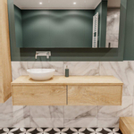 MONDIAZ LUSH Ensemble de meuble salle de bain - 150cm - 2 tiroirs - lavabo BARCO - vasque à gauche - 0 trous de robinet - chêne blanchi SW409580