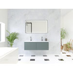 HR Matrix ensemble de meubles de salle de bain 3d 120cm 2 tiroirs sans poignée avec bandeau de poignée couleur pétrole mat avec lavabo mince double 2 robinets blanc mat SW857092