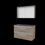 Basic-Line Comfort 46 ensemble de meubles de salle de bain 100x46cm avec poignées 2 tiroirs lavabo en pierre dure 0 trous de robinetterie armoire de toilette mfc scotch oak SW639701