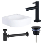 FortiFura Fuente Pack Lave-mains d'angle - 30x30x10cm - 1 trou de robinet - céramique - robinet Noir mat - Blanc SW1111511