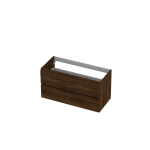 INK Wastafelonderkast - 100x45x52cm - 2 lades - greeploos - met houten keerlijst - MFC - Koper eiken SW352521