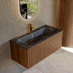 MONDIAZ KURVE-DLUX 100cm Meuble salle de bain - couleur Walnut - 1 tiroir - vasque BIG MEDIUM centre - 1 trou de robinet - couleur Lava SW1137246