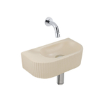 QeramiQ Fuente Fonteinset - 40x21.5x12cm - geribbeld - halfrond - zonder kraangat - keramiek - fonteinkraan chroom - afvoerplug - verlaagd sifon - beige SW1233081