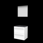 Basic-Line Basic 46 ensemble de meubles de salle de bain 60x46cm avec poignées 2 tiroirs pierre dure lavabo 0 trous de robinetterie miroir mdf laqué blanc glacier SW639126