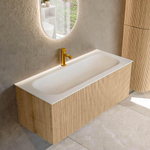 MONDIAZ KURVE 110cm Meuble salle de bain - couleur Oak - 1 tiroir - vasque BIG MEDIUM centre - 1 trou de robinet - Talc SW1138223