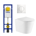 QeramiQ Dely toiletset met Wisa inbouwreservoir witte bedieningsplaat en toilet met zitting mat wit SW643461