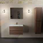 Mondiaz AIVY Ensemble de meuble - 80x45x50cm - 1 trou de robinet - 1 vasque Talc Solid surface - Centre - 2 tiroirs - avec miroir - Melamine Mocha SW892277