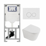 QeramiQ Dely Toiletset - 36.3x51.7cm - diepspoel - rimless - Geberit UP320 inbouwreservoir - softclose toilet zitting - 35mm - glans witte bedieningsplaat - ronde knoppen - mat wit SW1235381