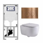QeramiQ Dely Swirl Toiletset - 36.3x51.7cm - Geberit UP320 inbouwreservoir - met Burda frame - slim zitting - koperen bedieningsplaat - ronde knoppen - glans wit SW1126092
