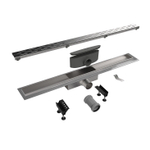 Easy Drain Compact 50 caniveau de douche inox avec plaque simple inox, flasque inox standard, siphon 50mm, 80cm, profondeur d'encastrement 83mm avec sortie latérale. 2302801