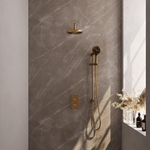 Brauer Gold Carving Ensemble de douche pluie encastré - douche principale 20cm - bouton Carving - douchette ronde 3 positions - glissière - PVD - or brossé - SW715700