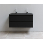 Basic Bella Meuble avec lavabo acrylique noir avec 2 trous de robinet 100x55x46cm Flat Pack Noir mat SW538672