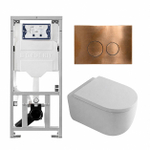 QeramiQ Dely Swirl Toiletset - 36.3x51.7cm - diepspoel - rimless - Geberit UP320 inbouwreservoir - met Burda frame - 35mm zitting - koperen bedieningsplaat - ronde knoppen - mat wit SW1138638