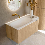 MONDIAZ KURVE meuble de salle de bains 95cm avec module 25 R couleur chêne avec 1 tiroir et 1 porte. Lavabo BIG SMALL gauche sans trou de robinet Talc. SW1138160