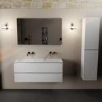 Mondiaz AIVY Ensemble de meuble - 120x45x50cm - 0 trous de robinet - 2 vasques Urban Solid surface - Gauche et droite - 2 tiroirs - avec miroir - MDF Talc SW892109