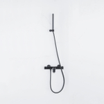 FortiFura Calvi Robinet de baignoire thermostatique avec douchette stick, support et flexible en métal Noir mat SW811966