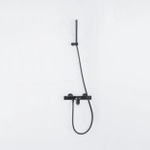 Fortifura Calvi Thermostatische badkraan - met staafhanddouche handdouchehouder en - metalen doucheslang - mat zwart SW811966