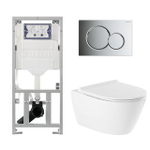 QeramiQ Salina Toiletset - rimless - diepspoel - softclose - quickrelease zitting - Geberit Sigma01 bedieningsplaat glans verchroomd - glans wit SW98656