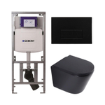 QeramiQ Dely Pack WC - 36,3x51,7cm - à fond creux - sans bride - réservoir encastré Geberit UP320 - abattant WC softclose 35 mm - plaque de commande en métal noir mat - boutons rectangulaires - noir mat SW1235429