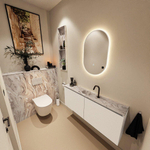 MONDIAZ TURE-DLUX Meuble toilette - 120cm - Talc - EDEN - vasque Glace - position centrale - 1 trou de robinet SW1103132