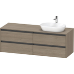 Duravit ketho 2 meuble sous lavabo avec plaque console avec 4 tiroirs pour lavabo à droite 160x55x56.8cm avec poignées chêne anthracite terra matte SW772376