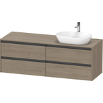 Duravit Ketho.2 Wastafelonderbouwkast - inclusief consoleplaat - met 4 laden - voor waskom rechts - 160x55x56.8cm - met handgrepen antraciet - eiken terra mat SW772376