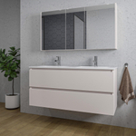 Saniclass Chaci Meuble de salle de bain - 120x46x55cm - lavabo en céramique blanc - 2 vasques - 2 trous de robinet - 2 tiroirs - armoire miroir - mat cotton (beige) SW1182391