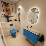 MONDIAZ TURE-DLUX Meuble toilette - 80cm - Jeans - EDEN - vasque Frappe - position centrale - sans trou de robinet SW1102829