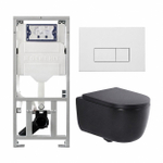 QeramiQ Dely Swirl Ensemble WC - 36.3x51.7cm - Réservoir encastré Geberit UP320 - Abattant de 35mm d'épaisseur - Plaque de commande en métal blanc mat - Boutons rectangulaires - Noir mat SW1138607