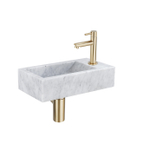 Saniclass Fuente pack lave-mains – rectangulaire – 40 x 22 x 10 cm – pierre naturelle blanche – robinet doré mat SW1111497