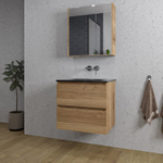 Adema Chaci Ensemble de meuble - 60x46x57cm - 1 vasque en céramique noire - sans trous de robinet - 2 tiroirs - armoire de toilette - cannelle SW856573