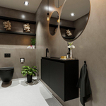 MONDIAZ TURE Fonteinset - 100x23x50cm - 1 kraangat - 2 deuren - urban mat - Wasbak links - Solid Surface Zwart SW475263