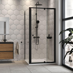 Sealskin Hooked draaideur met zijwand - 100x100 cm - 6 mm helder veiligheidsglas - met Sealglas-coating - zwart mat SW1471985