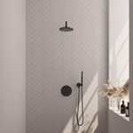 BRAUER Black Edition thermostatische Inbouw Regendouche - 3-weg - rond - set 75 - 20cm hoofddouche - gebogen muurarm - staaf handdouche - doucheslang - wandaansluitbocht - mat zwart SW1159188