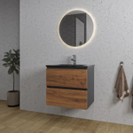 Adema Industrial 2.0 Ensemble de meuble 60x45x55cm avec vasque noire en céramique 1 trou de robinet avec trop-plein et miroir bois/noir SW816087