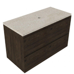 Saniclass Holz Pure Ensemble meuble de salle de bains - 100x45x63cm - Plan de travail en pierre naturelle travertin - sans trou de robinet - 2 tiroirs - chêne charcoal mat (bois) SW1478858